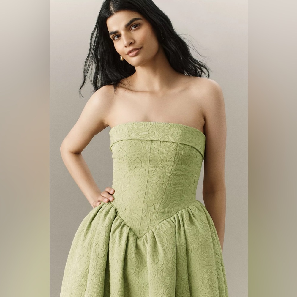 Anthropologie Strapless Olive Dress - Picture 4 of 7